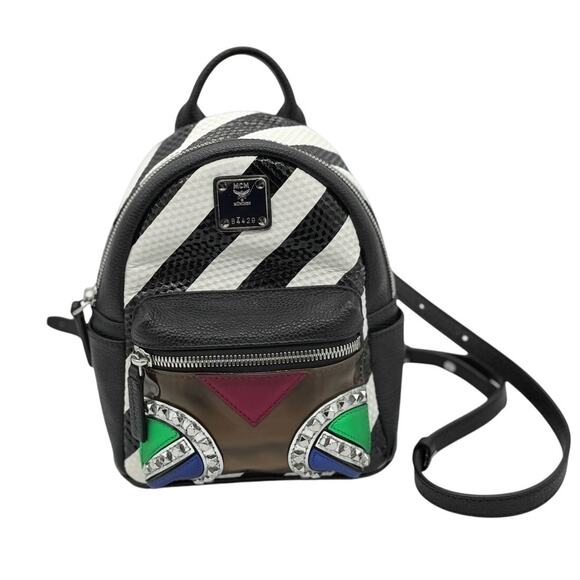 MCM X-Mini Stark Striped Roboter Mixed-Media Backpack*one strap - Picture 1 of 14